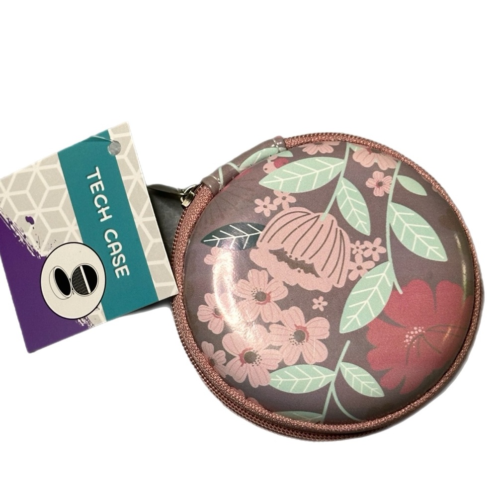 Earbud tech case holder, floral design